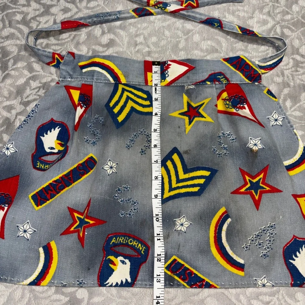 1960s Vintage Patriotic Military Print Half‎ Apron Blue Twill Americana